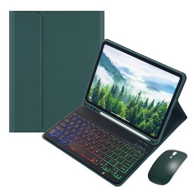 Backlit Keyboard Case for Galaxy Tab A11+ / A9+ Plus 11" Case with Detachable Bluetooth Rainbow Backlight Keyboard and Mouse,Dark Green+Black