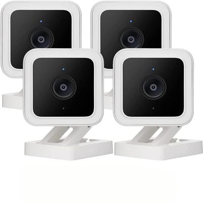 Cam v3 Security Camera, 1080p Color Night Vision Motion & Sound Detection Indoor/Outdoor Home Security Camera, Compatible with Alexa & Google, 4-Pack (Renewed)