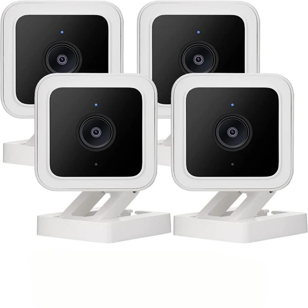 Cam v3 Security Camera, 1080p Color Night Vision Motion & Sound Detection Indoor/Outdoor Home Security Camera, Compatible with Alexa & Google, 4-Pack (Renewed)
