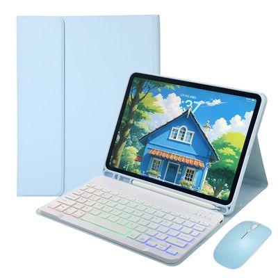 Backlit Keyboard Case for Galaxy Tab A11+ / A9+ Plus 11" Case with Detachable Bluetooth Rainbow Backlight Keyboard and Mouse,Light Llue+White