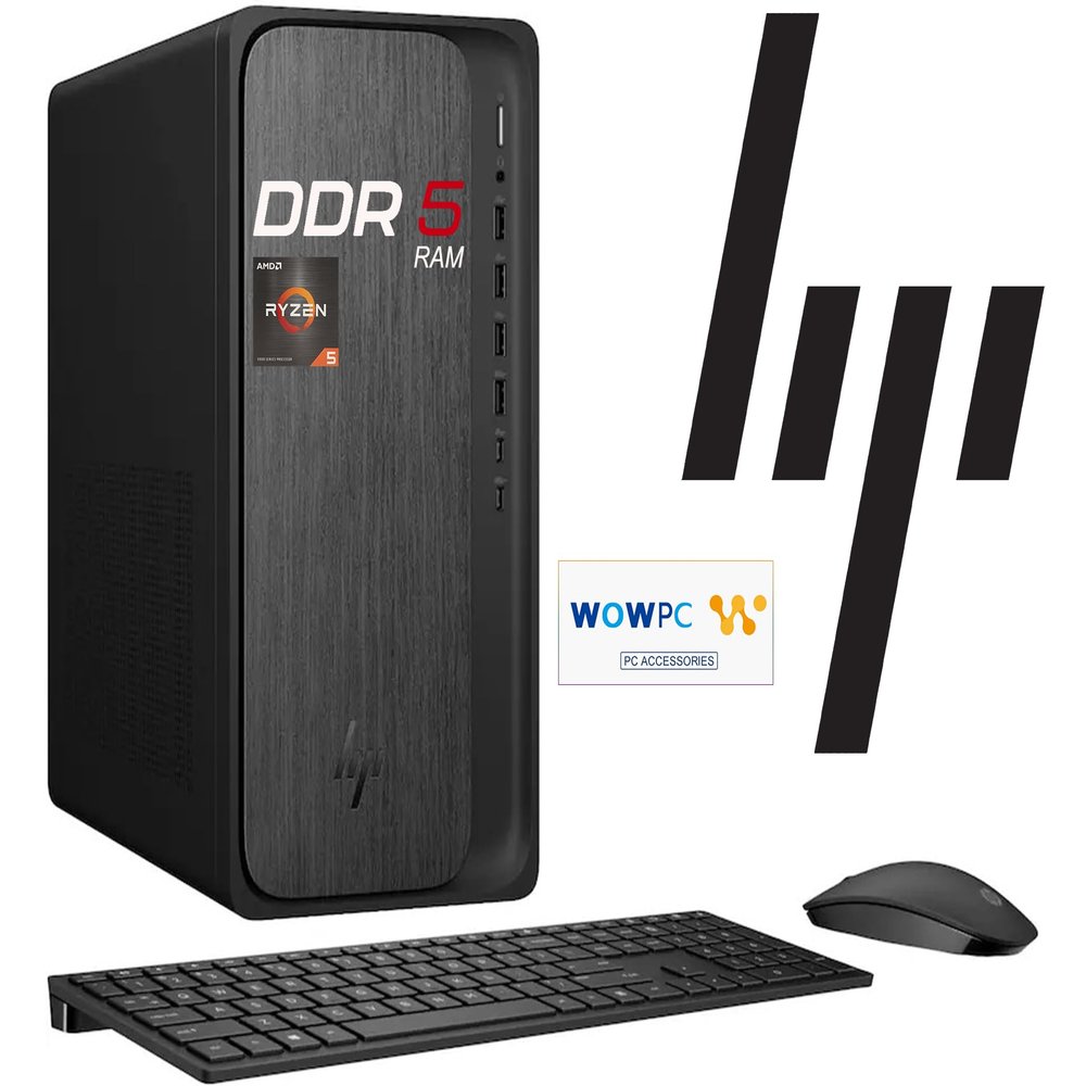 HP OmniDesk Computer w/Fast DDR5 RAM, AMD Ryzen5 Processor, 24GB RAM, 1TB Storage(512GB SSD On Board & 512GB External), Wi-Fi 6, Support 4K Display, Wins 11, Office 365 for Web, Wireless KB & Mouse