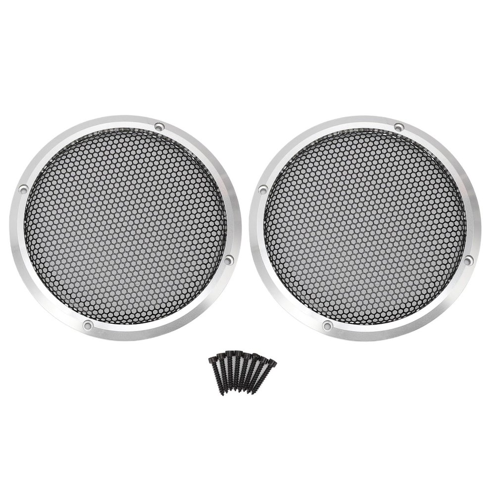 2PCS Car Speaker Grill Cover, Universal Metal Round Speaker Guard, 169mm Easy to Install Aluminum Iron Mesh Protector for Home Theater Boat and Car Speakers (Silver)
