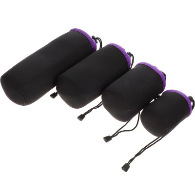 BESPORTBLE Waterproof Camera Lens Pouch Set Drawstring Lens Protector Bags with Thickened Neoprene and Plush Lining Four Sizes S/m/l/xl and Travel Purple