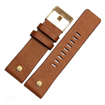 HuanJ Compatible With Diesel Watch Strap Leather Wrist Belt DZ7314 DZ7256 Watchbands 24MM 26MM 28MM 30MM With Rivets Lichee Pattern Bracelet(A-brown-gold,22mm)