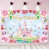 LDWLYW 8x6ft Princess Happy Birthday Backdrop Banner Pink Princess Castle Birthday Party Decorations Supplies for Girls Butterfly Flower Castle Theme Photography Background Wall Decor view 2