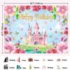 LDWLYW 8x6ft Princess Happy Birthday Backdrop Banner Pink Princess Castle Birthday Party Decorations Supplies for Girls Butterfly Flower Castle Theme Photography Background Wall Decor view 3