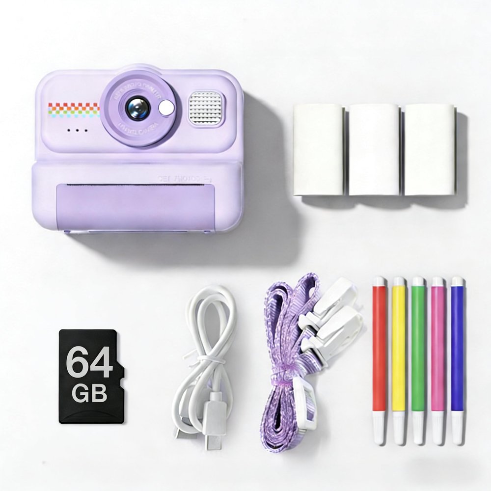 Kids Instant Print Camera, 1080P HD Kids Camera Instant Print with 3 Rolls Print Paper & 64GB Card, Ideal Kid Toys Gifts for Boys & Girls Age 3-16 (Purple (64GB Memory))