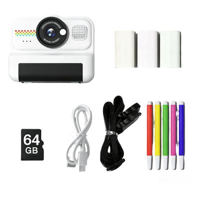 Kids Instant Print Camera, 1080P HD Kids Camera Instant Print with 3 Rolls Print Paper & 64GB Card, Ideal Kid Toys Gifts for Boys & Girls Age 3-16 (White (64GB Memory))