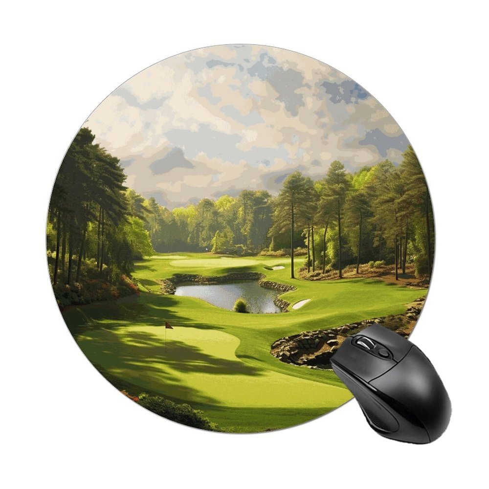 Golf Court Mouse Pad-Funny Round Computer Mouse Mat,Mini Waterproof Non-Slip Mouse Pads for Home Office Decor Desk Accessories