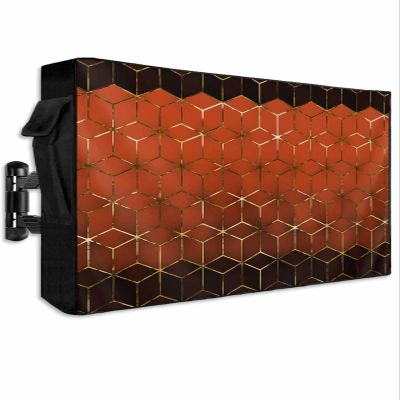 Abstract Stereo Cube Outdoor TV Cover 70 to 75 inches Weatherproof Modern Gradient Orange Gold Comb Grid Cubes Outdoor TV Enclosure with Zipper Screen Protectors for Outside Flat Screen Televisions