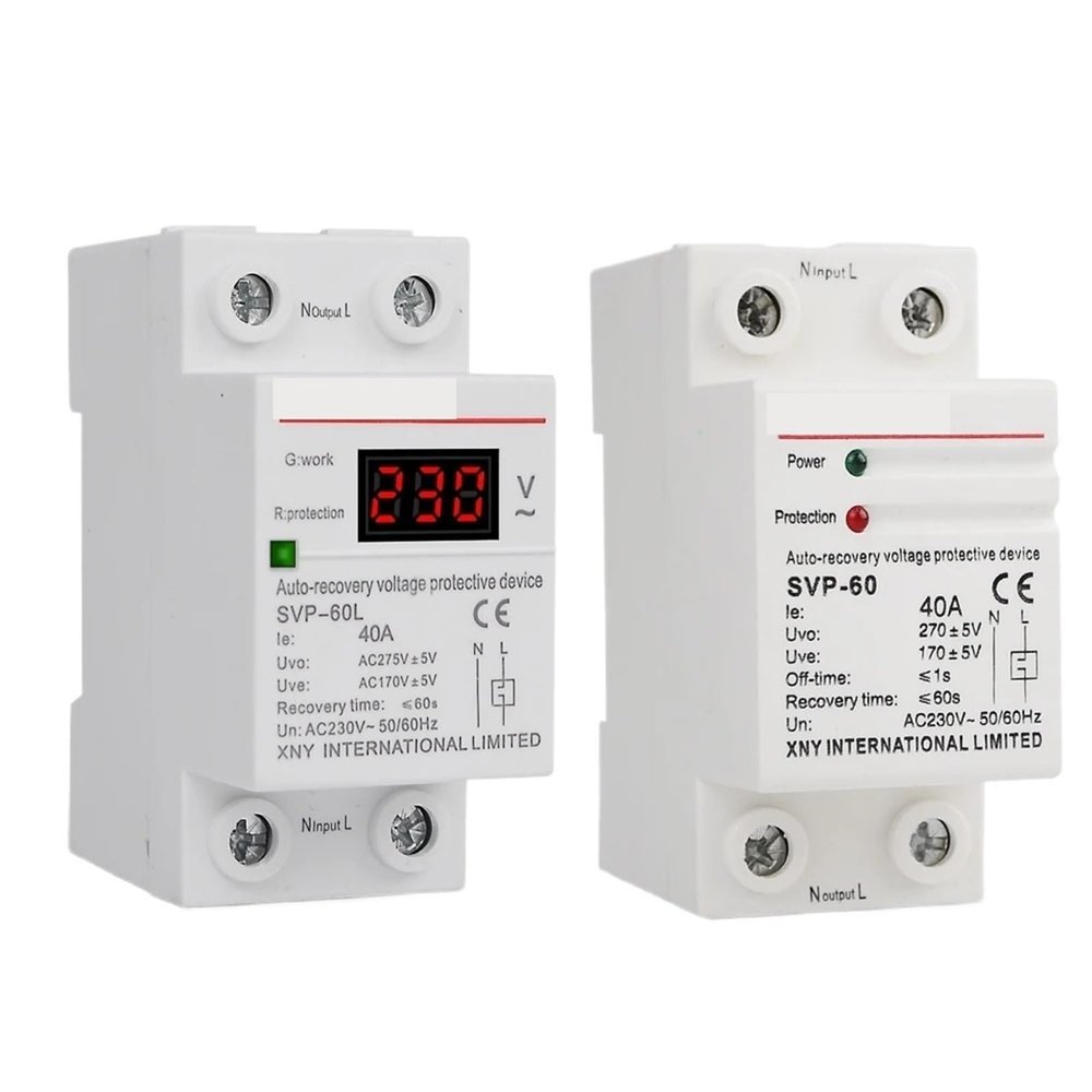 230V AC 40A Din Rail Automatic Recovery Reconnect Over Under Voltage Relay Protective Device Protector Overvoltage Protection(Digital SVP-60L,40A)