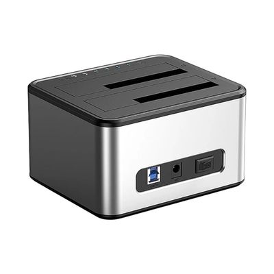 Dual-Bay Hard Drive Station USpB3.0 5Gbps HDD Docking Station Hard Drive Enclosure 12V 3A Power Adaptier for 2.5/3.5 Inch HDD/SSD
