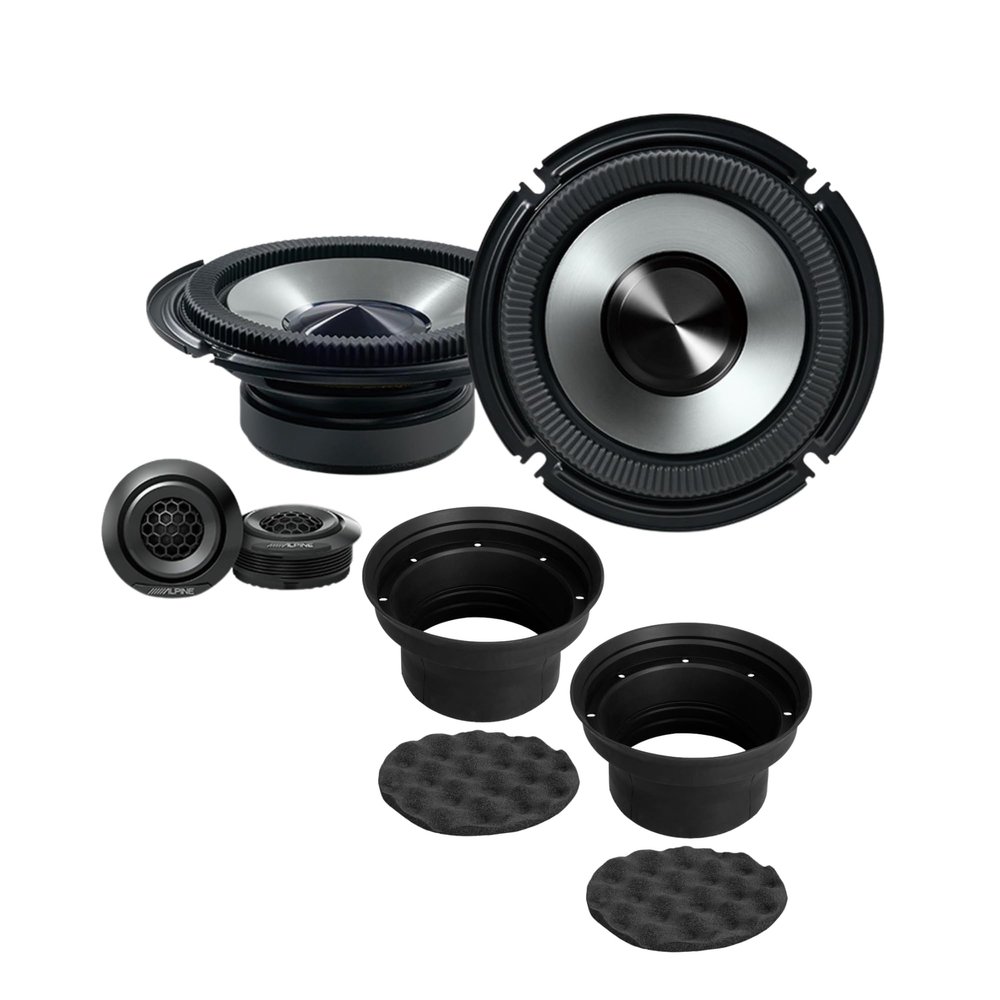 Alpine BRV-S65C 6.5" BassRev 2-Way Component Car Speakers (300W Peak) + NVX XBAF65 6.5"/6.75" Weatherproof Silicone Speaker Baffle Kit Bundle