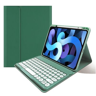 kaitesi Keyboard Case for iPad Pro 11 inch (M5, 2025) Case with Detachable Round Key Color Keyboard Cover Supports Pencil Magnetic Charging,Dark Green
