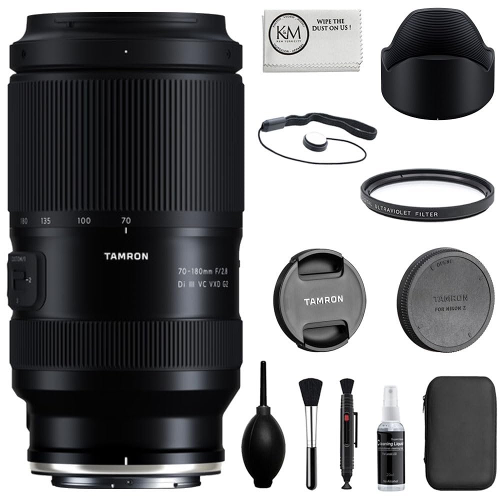 Tamron 70-180mm f/2.8 Di III VC VXD G2 Lens Compatible with Nikon Z Mount Bundle with UV Filter + Lens Cap Keeper + Cleaning Kit + Cleaning Cloth (5 Items)