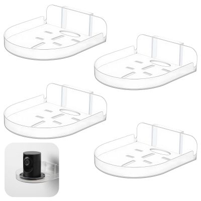 4 Pack Adhesive Security Camera Wall Mount, Universal Transparent Monitor Wall Mount Brackets with Cable Clips Versatile Surveillance Holder Self Adhesive Small Walls Shelf for Bedroom Kitchen Living