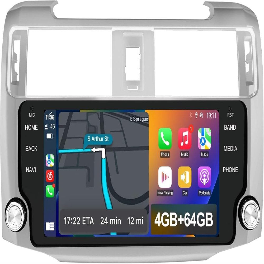 10.33" Car Radio Upgrade for Toyota 4 Runner 2010-2019,Wireless CarPlay Android Auto,Android 13 Head Unit with WiFi SWC GPS 1080P Backup Camera 4+64GB-Silver