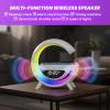 Multifunctional Bluetooth Speaker, G Shaped Wireless Speaker and Charger, 5-in-1 Halo Lamp with 13 RGB Lights,360 Surround Sound Nightstand Clock with for Bedroom Office (White) view 2