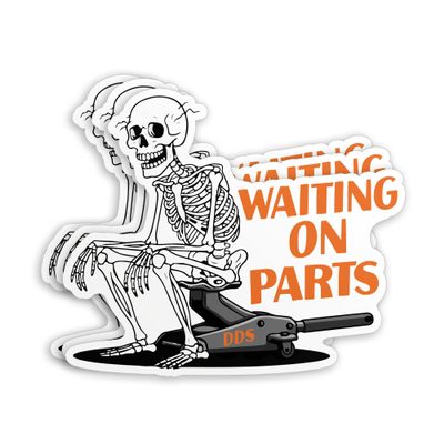 (3Pcs-3") Waiting On Parts Sticker Funny Skeleton Blue Collar Mechanic Truck Waterproof Die-Cut Vinyl Sticker for Laptop Water Bottle Tumbler Kindle Decal Gift for Her Him 3 Inches
