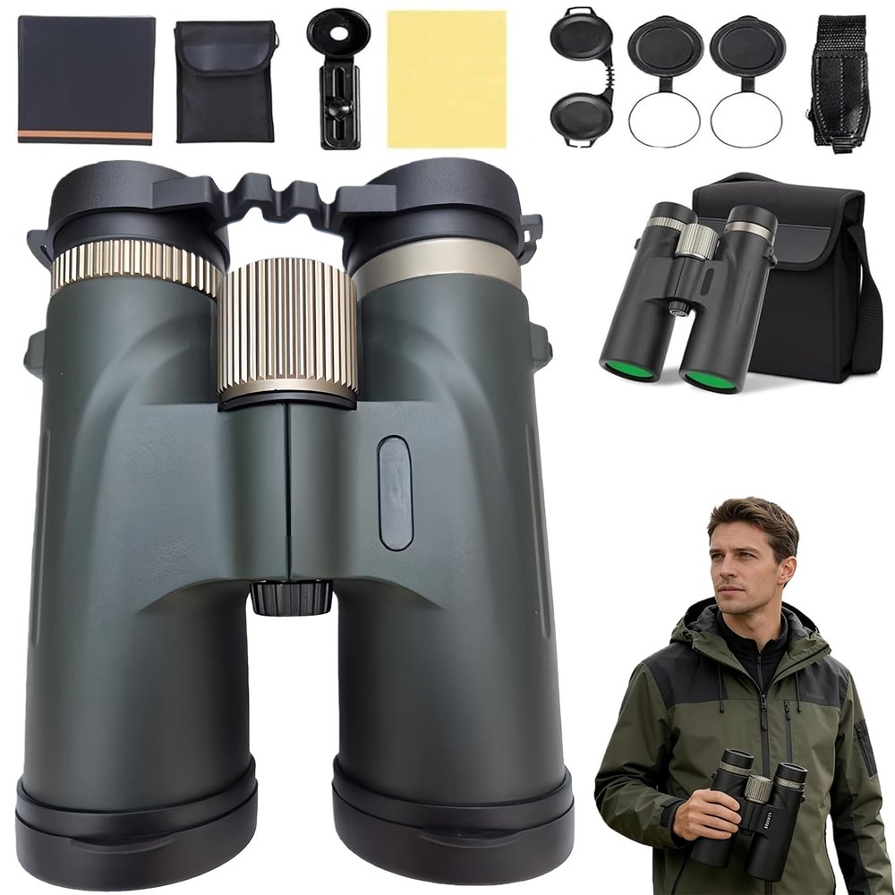 12x42 Adults High Magnification Binoculars,2026 Upgrade Binoculars,Waterproof & Fogproof,Night Vision,Smart Focus,Great for Birdwatching, Traveling, Stargazing, Hunting and Concerts (Dark Green)