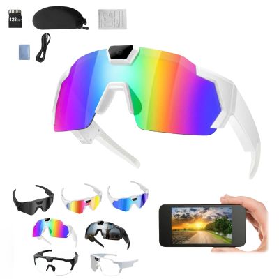 Smart Glasses with Camera, 4K HD POV Smart Baseball Sunglasses Lightweight Video Recording Glasses with Camera Audios Outdoor Sports Action Sunglasses for Men Women 32/64/128GB SD Card (E, 128GB)