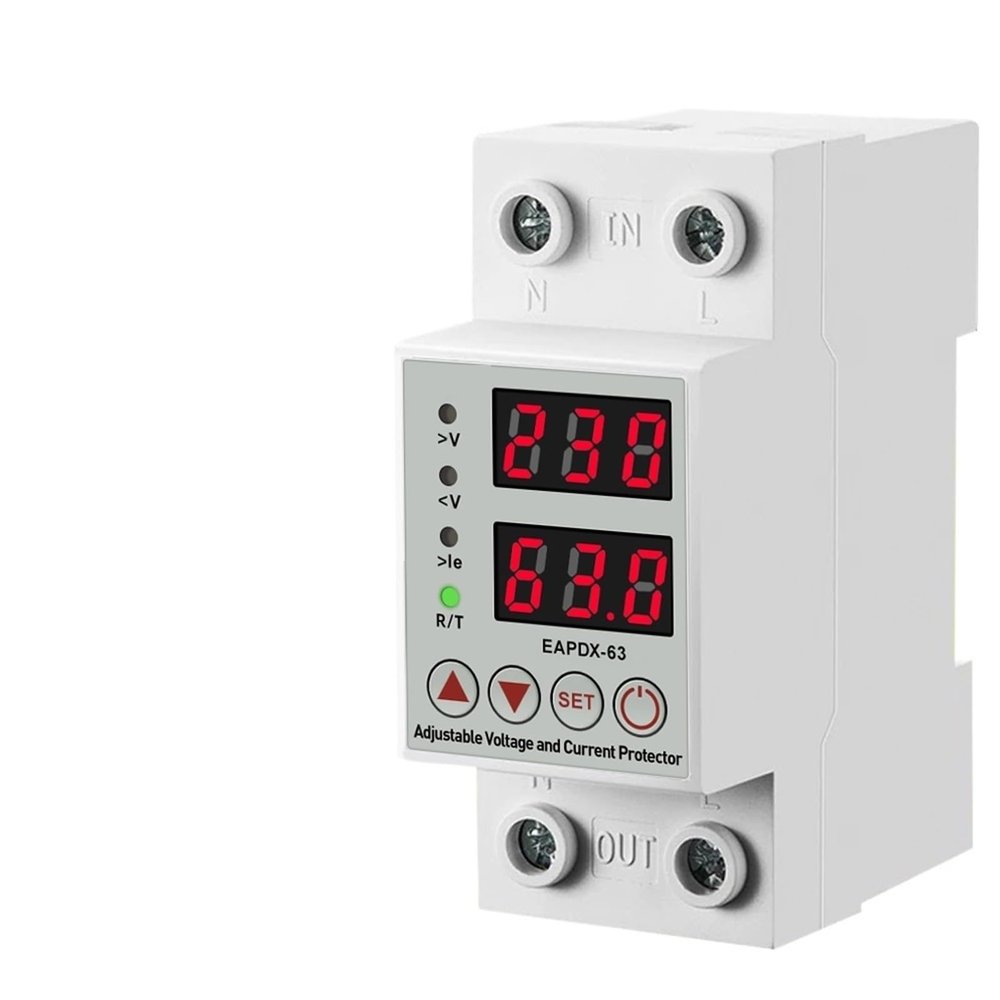 40A 63A 230V Din Rail Adjustable Over Voltage and Under Voltage Protective Device Protector Relay Over Current Protection Limit(40A)