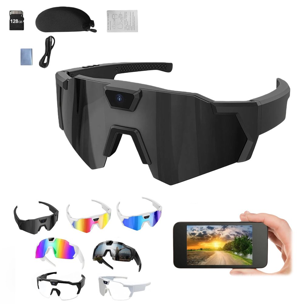 Smart Glasses with Camera, 4K HD POV Smart Baseball Sunglasses Lightweight Video Recording Glasses with Camera Audios Outdoor Sports Action Sunglasses for Men Women 32/64/128GB SD Card (A, 128GB)