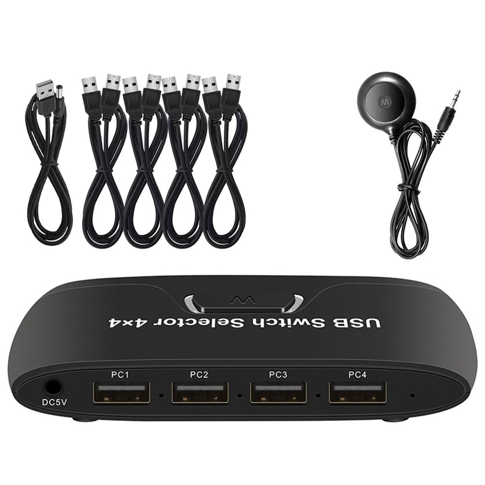 JINPIAOPIAO 4 Port USB KVM Switcher for Sharing Keyboard Mouse and Peripherals Among 4 Computers Featuring Button Controller Switchi