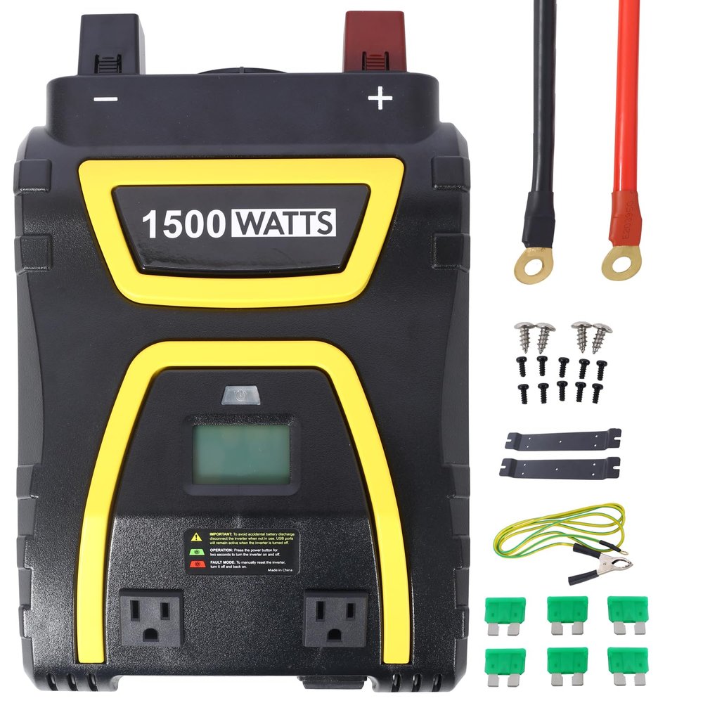 1500W Modified Sine Wave Car Power Inverter 12V to 115V AC with USB & Type C Ports for RV Camping, Trucks, Boats, and Emergencies