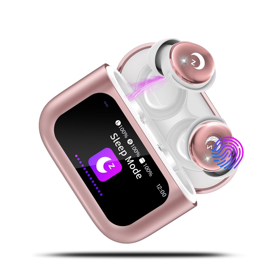 Rose Gold Sleep Earbuds Bluetooth 5.4, 48H Smart Touch Screen in Ear Ear Buds, 2025 Mini Sleep Headphones Small Design for Side Sleepers, 5 EQ Modes, Clear Calls, IPX7 Waterproof in Ear Earphones