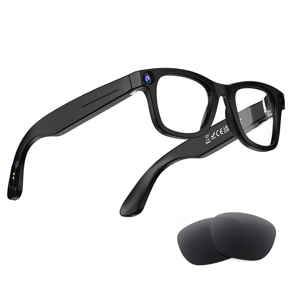AMZISH AI Smart Glasses with Camera, 8MP HD Bluetooth Camera Glasses, 1080P Video Recording Sunglasses, Real Time Translation, Voice Assistant, Open-Ear Audio for Travel, Meetings & Vlogging