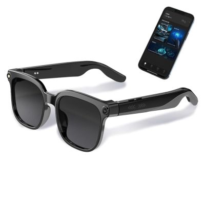 6 in 1 AI Smart Glasses with Camera,8MP HD Video Recording Glasses, AI Voice Assistant, Real-Time Translation, Anti-Blue Smart Sunglasses with Bluetooth Call, Music, for Travel, Work & Vlogging (M02S)
