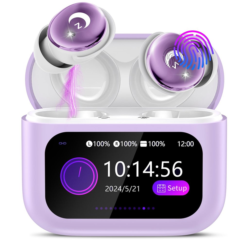 VEKJ Light Purple Earbuds Bluetooth 5.4, 48H Smart Touch Screen in Ear Ear Buds, 2025 Mini Sleep Headphones Small Design for Side Sleepers, 5 EQ Modes, Clear Calls, IPX7 Waterproof in Ear Earphones