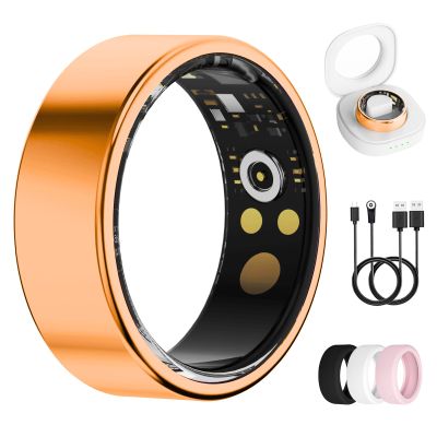UniJethro Smart Ring for Women & Men, Health Tracker Ring with Heart Rate, Blood Oxygen,Blood Pressure, IP68 Waterproof Fitness Ring, Sleep Tracker for iPhone and Android, No APP Fee (Orange, 10#)