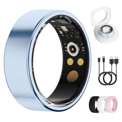 UniJethro Smart Ring for Women & Men, Health Tracker Ring with Heart Rate, Blood Oxygen,Blood Pressure, IP68 Waterproof Fitness Ring, Sleep Tracker for iPhone and Android, No APP Fee (Blue, 7#)