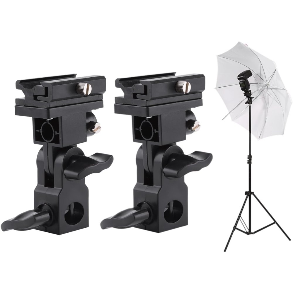 2PCS Camera Flash Mount, Light Stand Bracket Flash Umbrella Holder 180 Hot Shoe Mounting Bracket Lightweight for Photo Video Photography