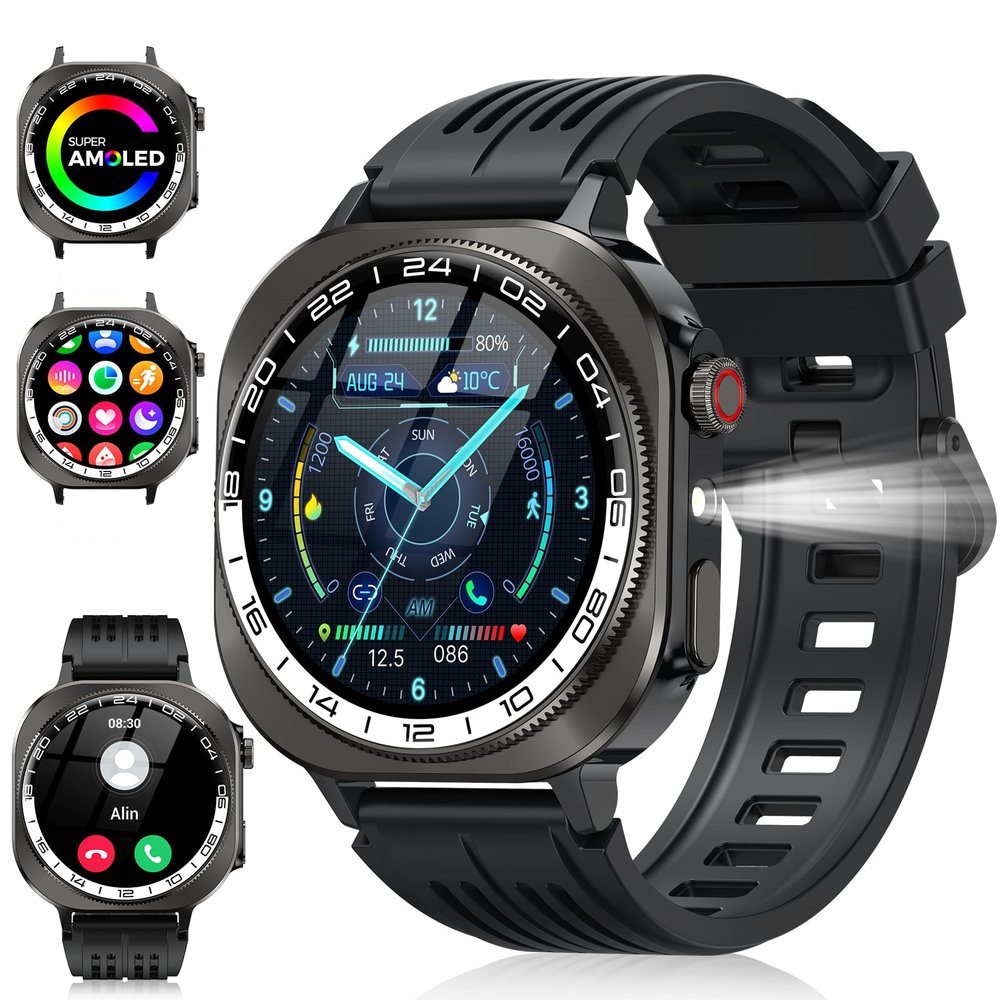 2026 Smart Watch (Answer/Make Call), 1.43" 3D-AMOLED Smartwatch for Men Women, 130+ Sports Fitness Watch, Heart Rate/Sleep Monitor, 60 Days Flashlight, IP68 Waterproof Activity Tracker Android iOS