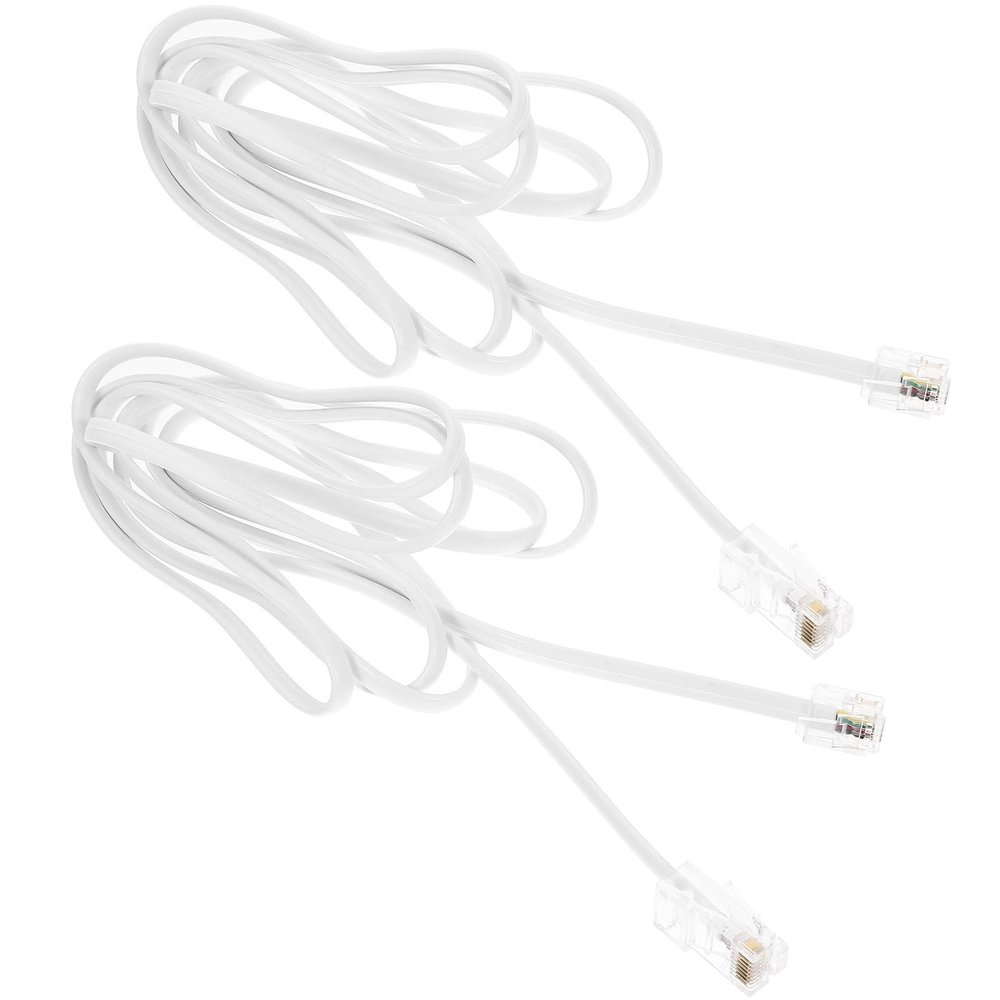 KONTONTY 2pcs Rj11 to Rj45 Adapter Cable Telephone to Ethernet Cord Converter White 4-core 1.7cm for Landline Phone Extension and Fax Machine Connection