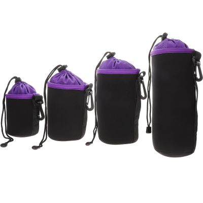 BESPORTBLE Waterproof Camera Lens Bags Drawstring Lens Storage Pouches with Thickened Neoprene for Outdoor Photography Purple S/m/l/xl Sizes