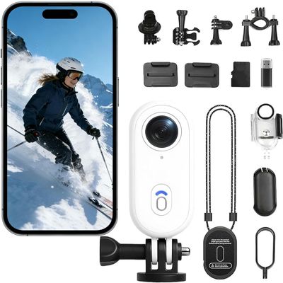 POV Camera, 4K POV Cam Waterproof with 128/256G Card, Wearable Body Cam for Diving, Cycling, Skiing, Vlogging & Hands Free Recording (White, 128G)