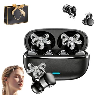 2026 New Clip-On Open-Ear Headphones  Wireless Bluetooth Earbuds with AI Noise Cancelling, Rhinestone Decor, Lightweight Open Ears Headphones, 144 Languages, for Travel,Sport (Black, Decor Version)