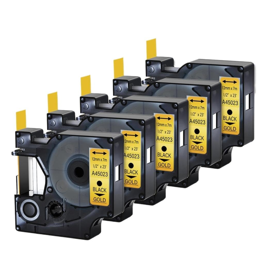 5Pcs Black On Label Tape 12mmx7m Compatible with D1 45023 LabelPoint 100 350 Printers