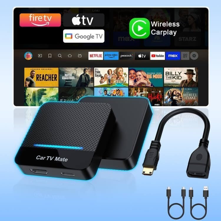 Car TV Mate-HDMl Multimedia Adapter for Fire TV Stick/Google T V Sticks/Game Consoles/Screen Throwers,2 in 1 Carplay T V Adapter with HDMI and USBC Port for iPhone, Convert Wired to Wireless Car Play