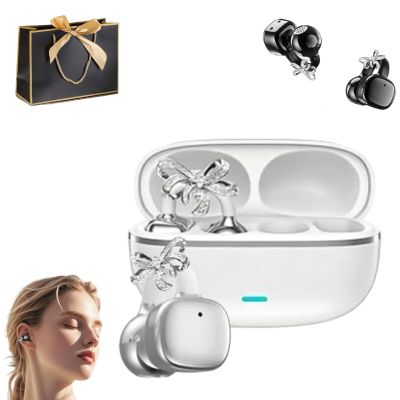 2026 New Clip-On Open-Ear Headphones  Wireless Bluetooth Earbuds with AI Noise Cancelling, Rhinestone Decor, Lightweight Open Ears Headphones, 144 Languages, for Travel,Sport (White, No Version)