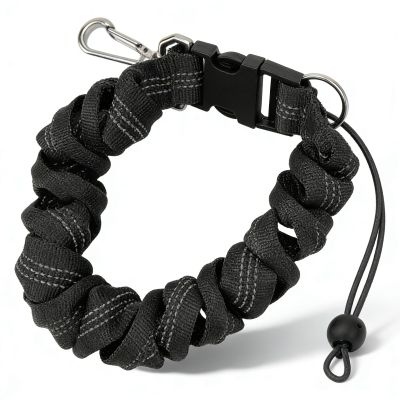 QWUUYEC Diving Camera Lanyard Stainless Steel Spring Coiled, Neoprene, Orange - Durable Material, Quick Release Buckle, Ideal for Underwater Diving and Snorkeling (Black)