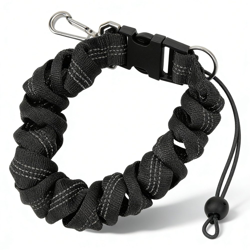 QWUUYEC Diving Camera Lanyard Stainless Steel Spring Coiled, Neoprene, Orange - Durable Material, Quick Release Buckle, Ideal for Underwater Diving and Snorkeling (Black)