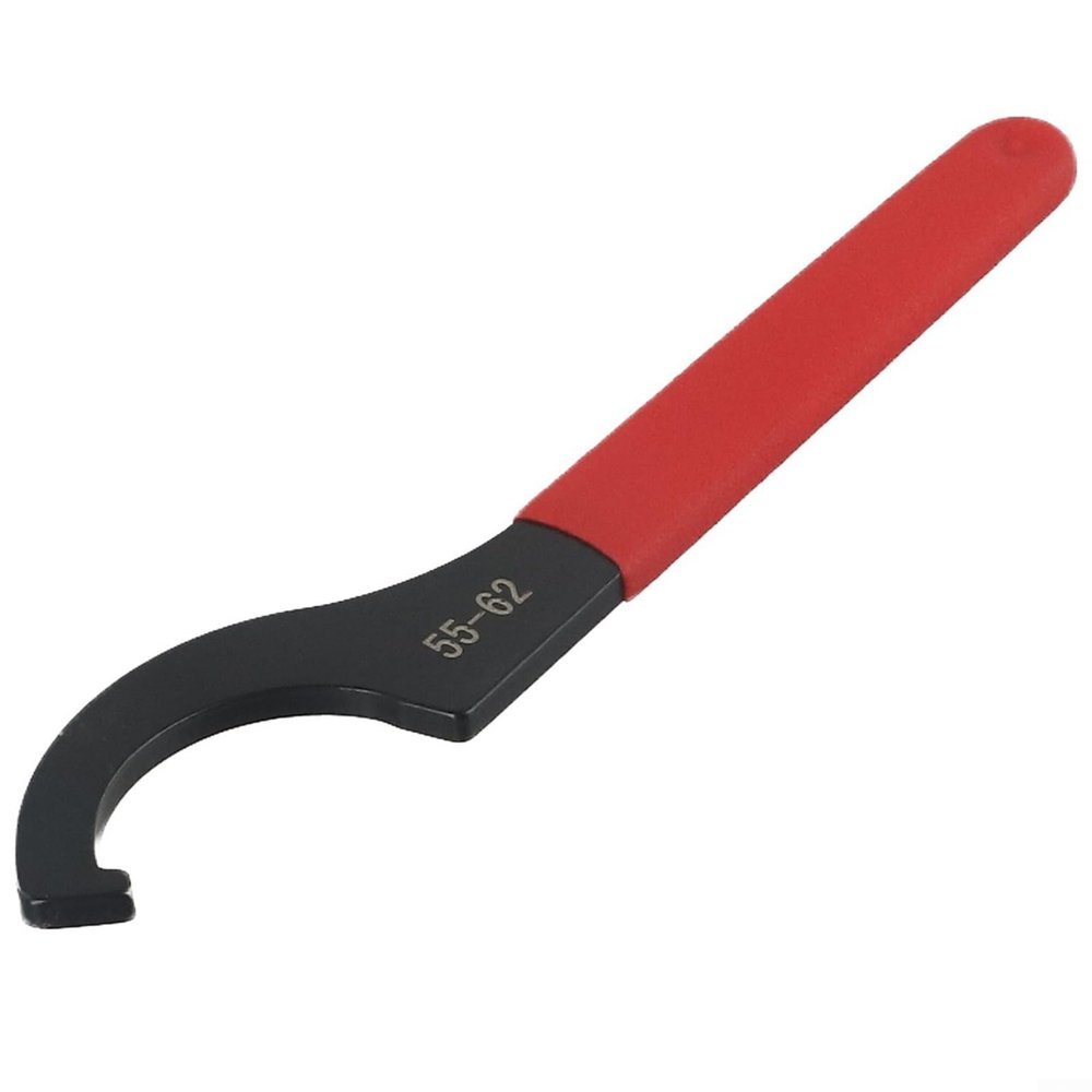 C Hook Wrench for 38-42mm Round Nut, Carbon Steel Collet Chuck Tool with Red Non-Slip Handle, Water Meter Cover Spanner for Machinery Maintenance(C55-62mm)