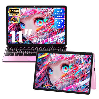 Svikou 11" Touchscreen 2-in-1 Convertible Pink Laptop for Business&Students, in tel N100 CPU,16G DDR4 RAM,512G SSD,FHD 1920 * 1200 IPS,Win 11 Pro,Backlit Keyboard, WiFi, Type-C,HDMI, Oval Trackpad