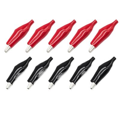 Medium Black Red Soft Plastic Coated Testing Probe Test Clips 10Pcs Metal Clip Crocodile Electrical Clamp
