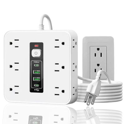 16-in-1 Power Strip with Switch & Surge Protection, 16 in 1 Power Strip Surge Protector, 12 AC Outlets & 2 USB-C, 2 USB-A, 6.6FT Extension Cord with Overload Protection (White)
